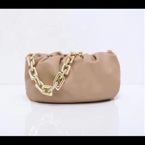 Vegan Leather Pouch Bag w/ Gold Chain